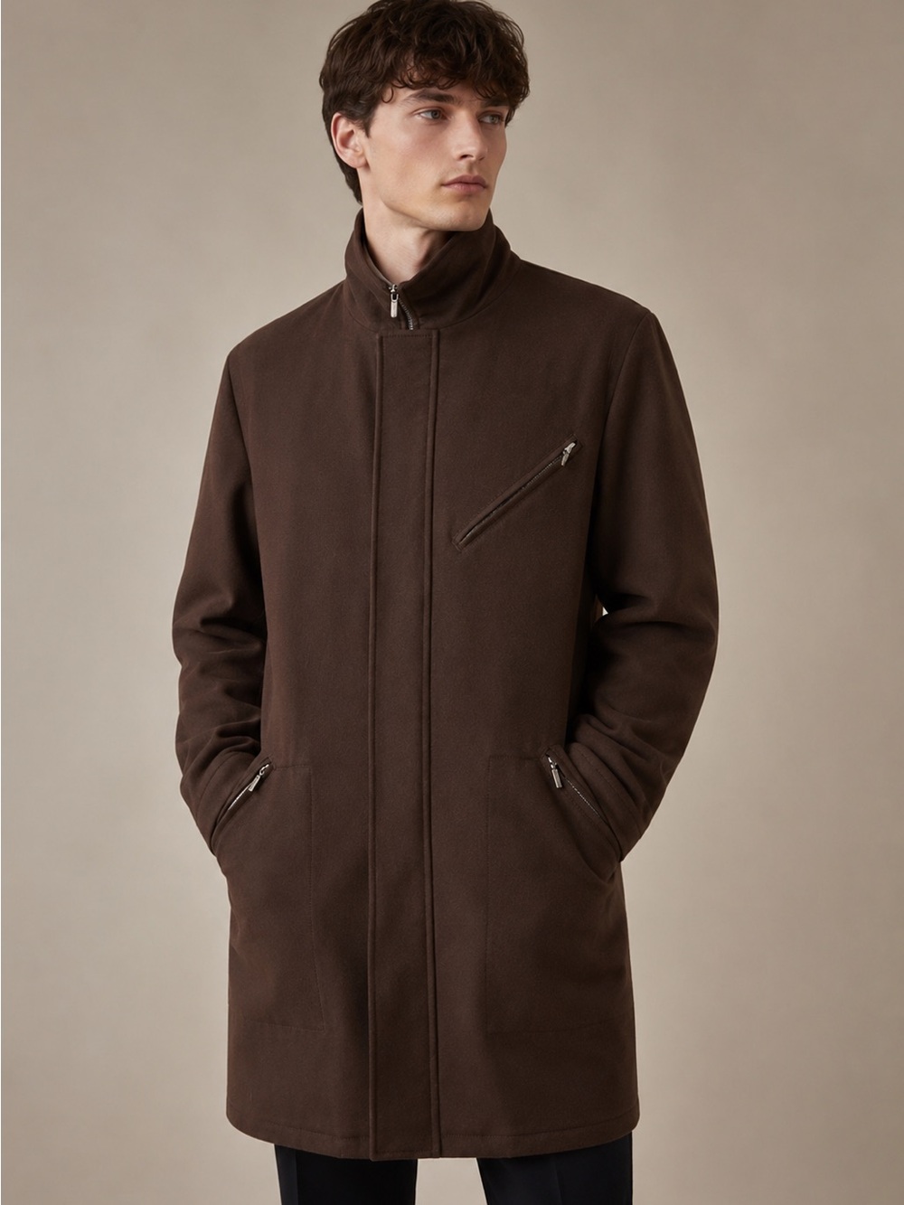 Loro Piana x Armani Collezioni Brown Coat Storm Sytem Wool - Made in Italy